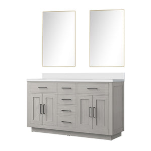 English Elm White Oak Double Bath Vanity 60” With White Quartz Top & 55” Frameless Mirror, Stylish Storage Solution B2731S01411-GIGA