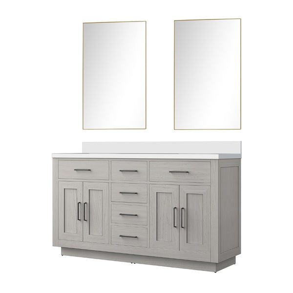 English Elm White Oak Double Bath Vanity 60” With White Quartz Top & 55” Frameless Mirror, Stylish Storage Solution B2731S01411-GIGA