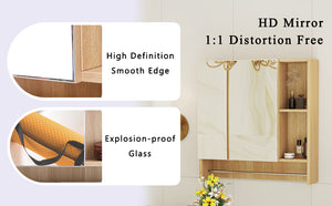English Elm Bathroom Mirror Cabinet Burly Wood 2-in-1 Wall Mount Storage with HD Mirror, Shelves, Towel Rack W3226P278933