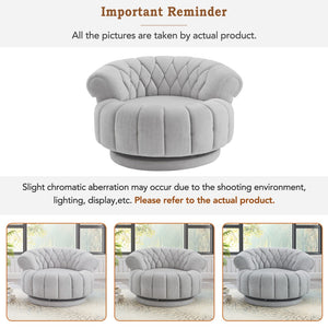 English Elm Swivel Barrel Accent Chair Chenille Tufted Round Club Seat for Living Room Lounge Grey N719S002280E