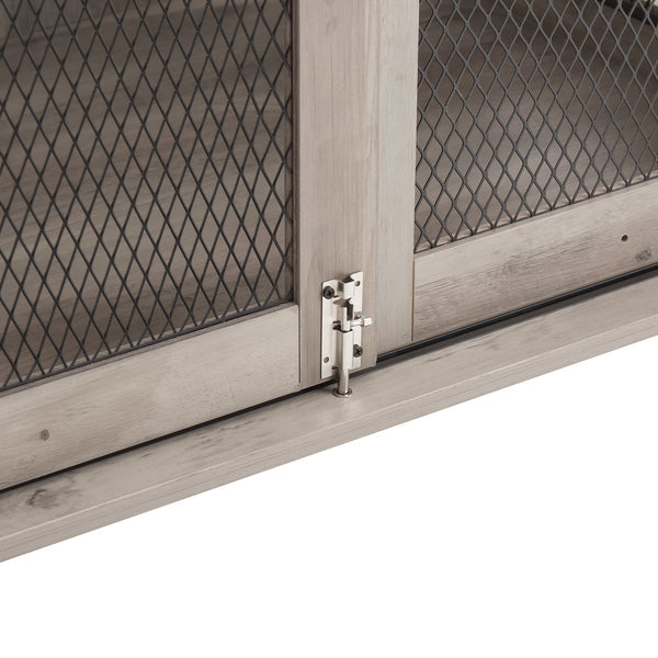 English Elm Farmhouse Dog Cage Crate Furniture with Sliding Barn Door, Secure Metal Latch, Flip-Up Top Access and Removable Divider for Small to Large Dogs (40.94x30.51x6.69) Gray Wash W2275P164727