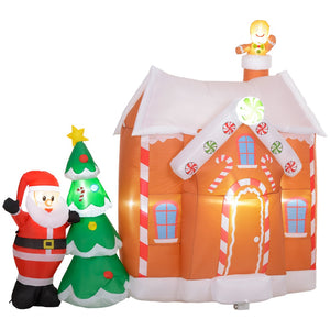English Elm Outsunny 7Ft Inflatable Gingerbread House With Santa & Christmas Tree – Bright Led Holiday Decor! W2225P249964-GIGA