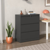 English Elm Lateral File Cabinet 3 Drawer, Black Filing Cabinet With Lock, Lockable File Cabinet For Home Office, Locking Metal File Cabinet For Legal/Letter/A4/F4 Size