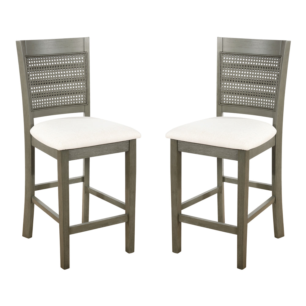 OSP Home Furnishings Walden 24" Cane Back Stool  - Set of 2 Linen / Antique Grey