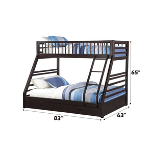 English Elm Jason Twin/Full Bunk Bed with Built-In Storage Drawers, Solid Wood Frame, Slatted Guardrail Design Espresso 85.5 L x 20.1 W x 12.4 H B2726S00488