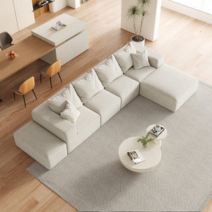 English Elm Modern Upholstered Modular Sectional Sofa Set 132" L-Shaped No-Assembly Chenille Comfort Hub with 6 Pillows Beige W834S00498