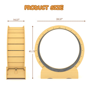 English Elm Cat 42" Exercise Wheel for Indoor Cats - Solid Acacia Wood, Quiet TPE Rollers, Anti-Pinch Design & Lockable Safety W2500P293097