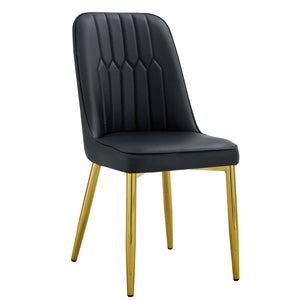 English Elm 2 Modern Dining Chairs with Plush PU Cushions and Gold Metal Legs for Stylish Comfort at Home Black+Gold W1151P294397