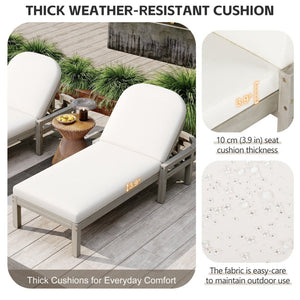 English Elm Trexm Outdoor Acacia Wood Reclining Chaise Set Poolside Patio Lounger Pair Gray TM000032AAE