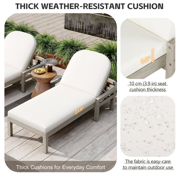 English Elm Trexm Outdoor Acacia Wood Reclining Chaise Set Poolside Patio Lounger Pair Gray TM000032AAE