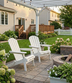 English Elm Wood Folding Adirondack Chair Solid Hemlock Embossed Grain Outdoor Patio Lounge Seat White W1390P462298