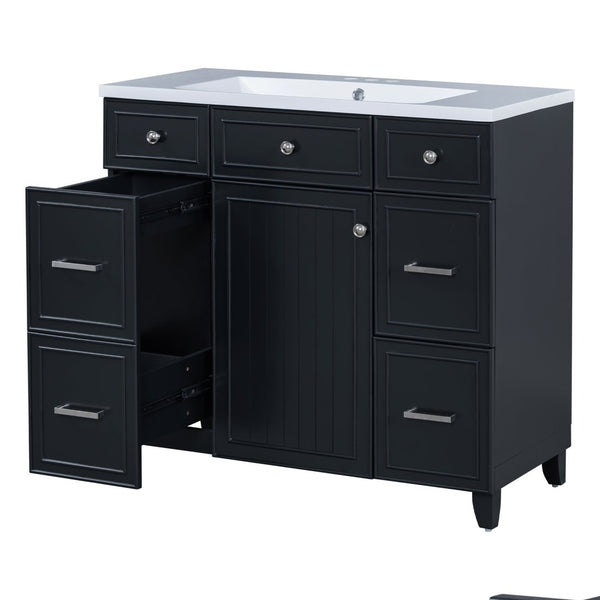 English Elm 36" Matte Black Shaker Vanity with Resin Sink Solid Wood 3 Drawer Soft Close SV000003AAB
