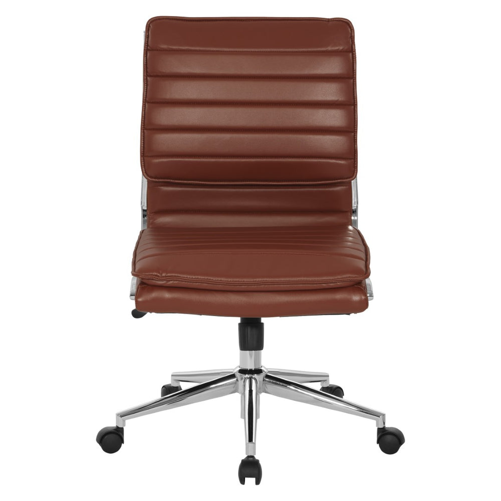 OSP Home Furnishings Armless Mid-back Faux Leather Office Chair with Lumbar Support and Chrome Base Saddle SPX23592C-U41