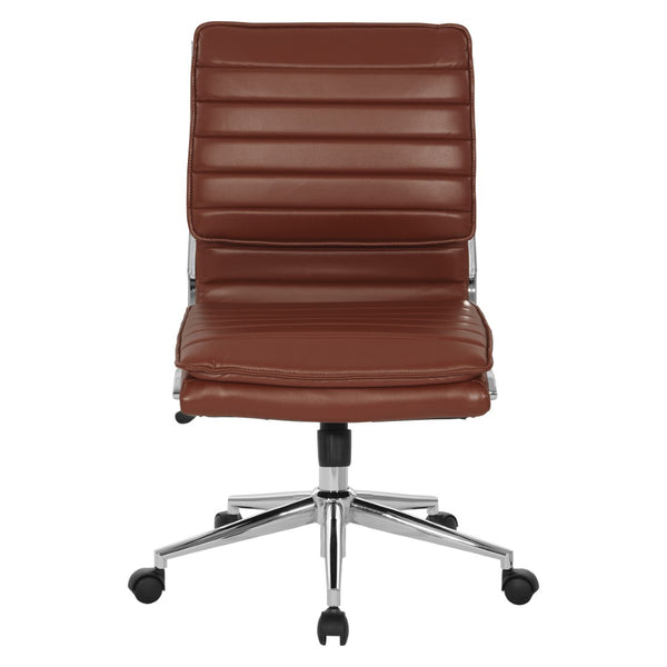 OSP Home Furnishings Armless Mid-back Faux Leather Office Chair with Lumbar Support and Chrome Base Saddle SPX23592C-U41