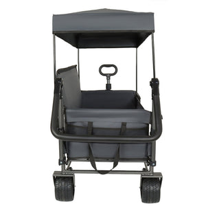 English Elm 3-in-1 Folding Wagon with Canopy Bench Seat 500lb All Terrain Heavy Duty Cart Gray W2932P354212
