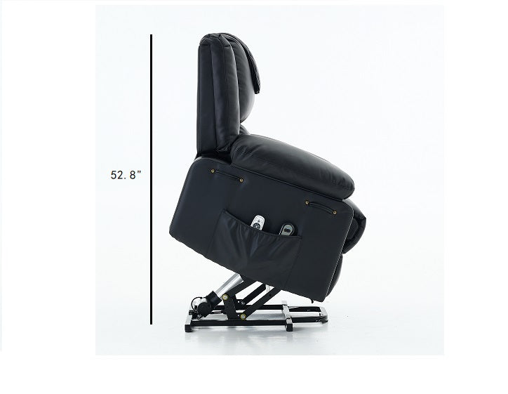 English Elm Black PU Remote-Controlled Heating Massage Recliner for Seniors with Assist Lift, Cup Tray, Remote Control W570P320457