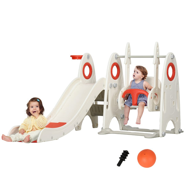 English Elm Qaba 4 in 1 Indoor Toddler Playset with Slide Swing Climber and Basketball Hoop W2225P217352
