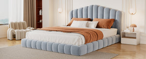 English Elm Velvet Queen Platform Bed Shell Headboard Quilted Frame Low Profile Bedroom BS701P360713C