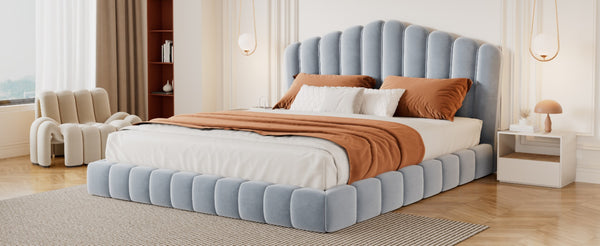 English Elm Velvet Queen Platform Bed Shell Headboard Quilted Frame Low Profile Bedroom BS701P360713C