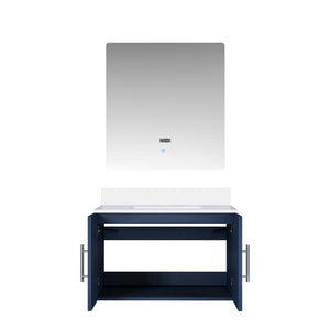 English Elm Navy 30" Bath Vanity with White Quartz Top, Soft-Close Storage & 30" LED Mirror — Durable, Stylish B2731S00751