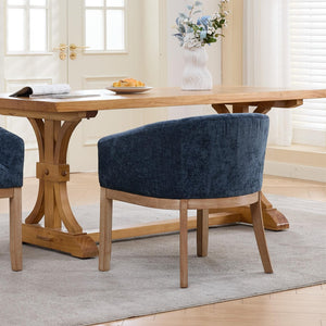 English Elm Mid Century Barrel Accent Chair Chenille Upholstery Rubberwood Legs Dining Room Blue W1143P449337
