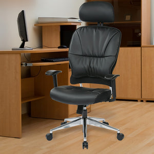 OSP Home Furnishings Black Bonded Leather Executive Office Chair with Lumbar Support and Pneumatic Height Adjust 32-E33P918PHL