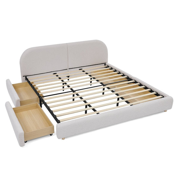 English Elm King Upholstered Storage Bed Curved Headboard Circle Yarn Fabric Modern Minimalist Frame Beige W487S00473