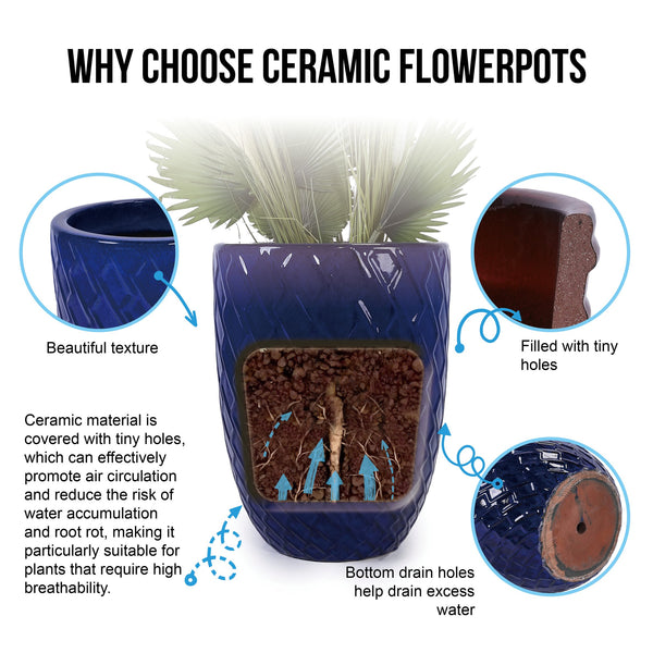 English Elm Ceramic Modern Flowerpot - Handcrafted Dark Blue Planter For Stylish Indoor & Outdoor Spaces W3273P326365