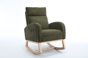 English Elm 015B-Teddy Rocking Chair with Plush Teddy Fabric, Ergonomic High Back, Adjustable Footstool, Pocket Green W527P360695