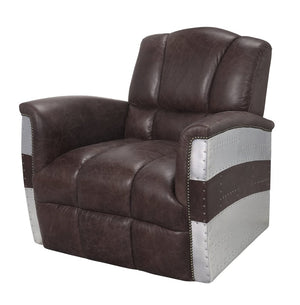 English Elm Brancaster Top Grain Leather Lounge Chair with Tufted Back and Aluminum Accents B2726P419523