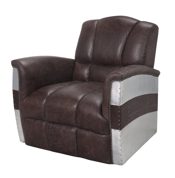 English Elm Brancaster Top Grain Leather Lounge Chair with Tufted Back and Aluminum Accents B2726P419523