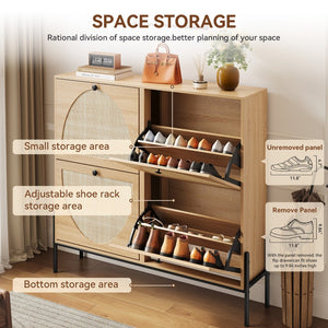 English Elm Space-saving Rattan Shoe Cabinet Artisan Woven Entryway Storage with Four Flip Doors W5221P454781