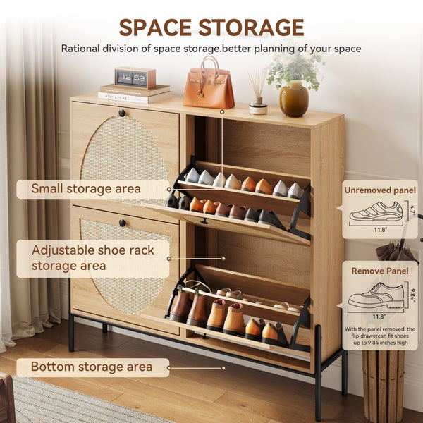 English Elm Space-saving Rattan Shoe Cabinet Artisan Woven Entryway Storage with Four Flip Doors W5221P454781