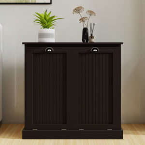 English Elm Two-Compartment Tilt-Out Laundry Sorter Cabinet Black — UV Finish, 100lb Capacity, Space-Saving 38x18x8 PMID W1120139082
