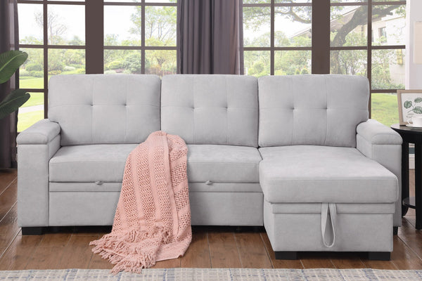 English Elm Jardin Woven Beige Sectional Sleeper Sofa with Reversible Storage Chaise for Living Rooms B2749S00247