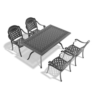 English Elm 5-piece Cast Aluminum Outdoor Dining Set Ornate Relief Patterned Chairs with Cushions W1710S00573
