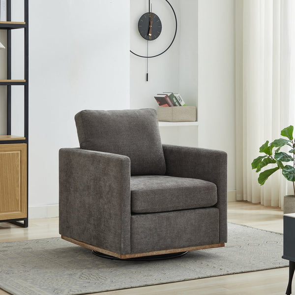 English Elm 30.7"W Square Swivel Accent Chair with Wavy Chenille Upholstery, Solid Wood Frame, 360° Comfort Lounge Charcoal W3188P280019