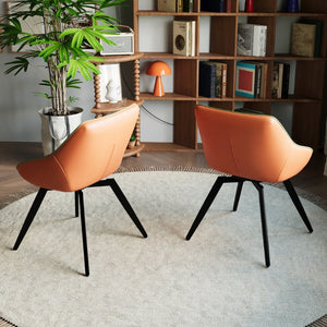 English Elm A Set of 2 Mid-century Pu Leather Dining Chairs with Ergonomic Back and Metal Legs Green W2189P196218