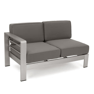 English Elm Christopher Knight Home® - Outdoor 4-Person Aluminum Patio Sectional Set – Modern Khaki/Silver-Grey, Waterproof Cushions, Rust-Resistant Frame N757S357589K
