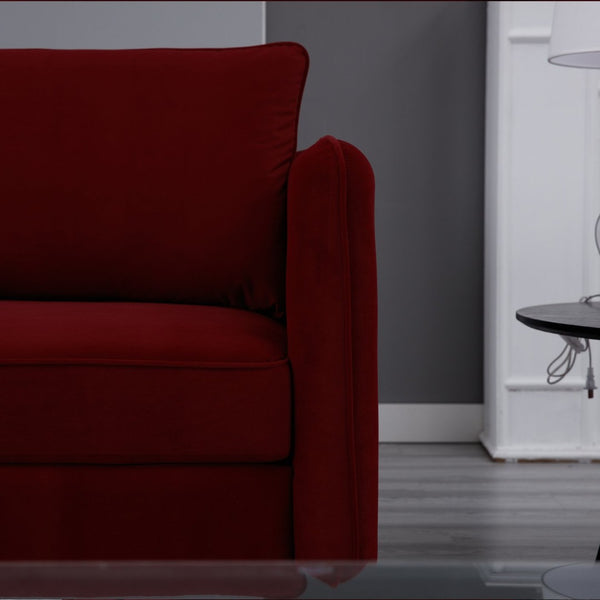 English Elm Accent Velvet Armchair Mid-century Modern Plush Seat with Metal Legs for Any Room Wine Red W3244P327125