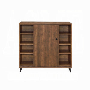 English Elm Oak Mid-Century Shoe Cabinet with 2 Sliding Doors, 3 Adjustable Shelves & Tapered Legs, 47"H B062P209190