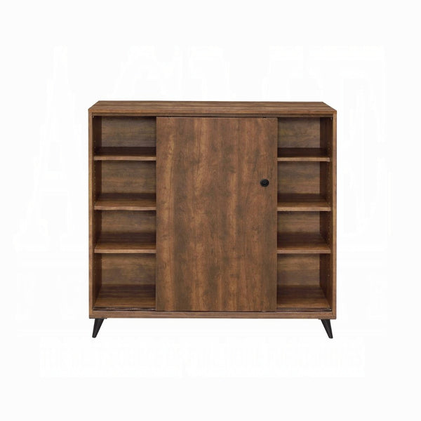 English Elm Oak Mid-Century Shoe Cabinet with 2 Sliding Doors, 3 Adjustable Shelves & Tapered Legs, 47"H B062P209190
