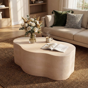 English Elm Cloud-shaped Mgo Coffee Table Travertine Finish Sculptural Indoor Outdoor Lounge N772P379524T