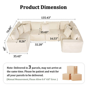 English Elm 135.5" Beige Corduroy U-shaped Sectional Six-seater with Reversible Chaise for Living Rooms W3276S00019