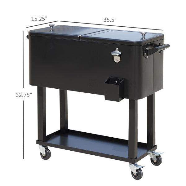 English Elm Outsunny 80 Quart Rolling Ice Chest Cart with Wheels Drain Plug Outdoor Beverage Cooler W2225P217546