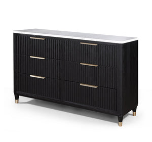 English Elm Modern Streamlined Chest with Engineered Stone Top and Brass Hardware — Ample Storage, Sleek Urban Style Black,White 62.25 L x 21.75 W x 38 H B2741P366725