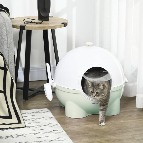 English Elm PawHut Multifunctional Hidden Litter Box TV Stand for Two Cats with Double Doors, Sand Pad, Vents Green W2225P217604
