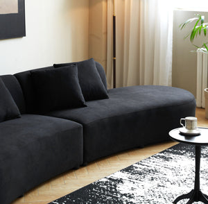 English Elm 132" Curved Sofa with Velvet Upholstery, Luxurious 6-Seater Half Moon Design for Modern Spaces Black B2735S00026