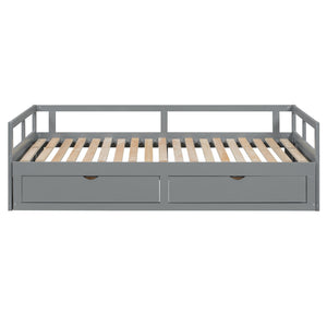 English Elm Wooden Twin to King Daybed with Trundle and Storage Drawers for Guest Rooms N708P336539E