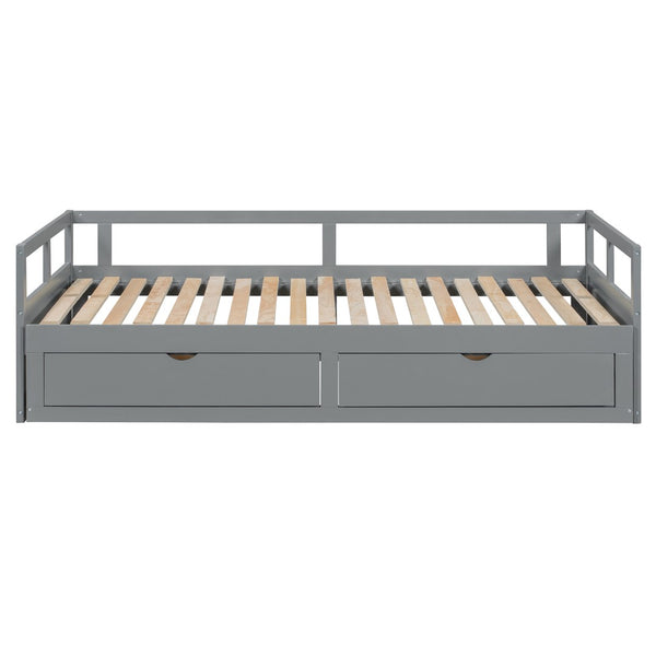 English Elm Wooden Twin to King Daybed with Trundle and Storage Drawers for Guest Rooms N708P336539E